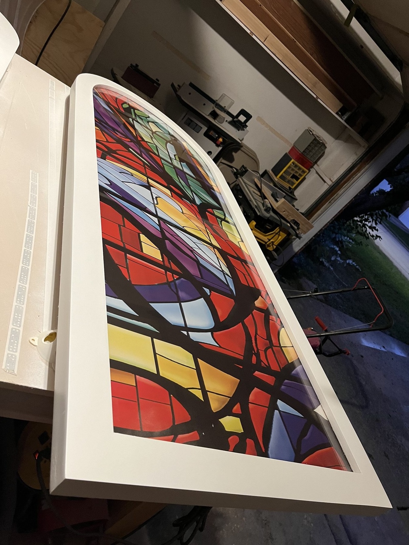 Finished Arched Stained Glass Custom Wooden Display Frame