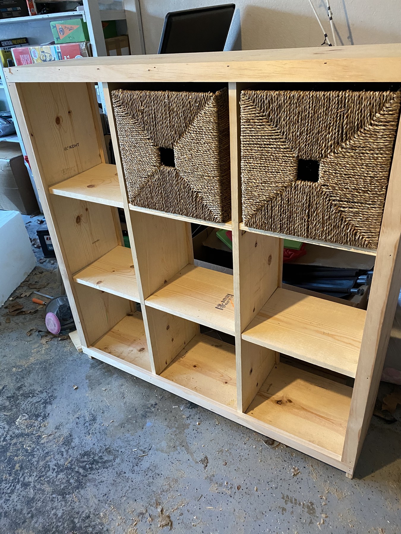 Solid Oak Modular Bookcase and Cubby Shelving on Shop Floor